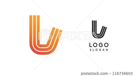 Abstract logo forming a unique geometric letter V design. Minimalistic and modern, ideal for branding, corporate identity, marketing materials, digital or print media. Vector illustration 116736603