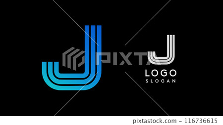 Stylized letter J logo with blue gradient lines, sleek and modern design, evokes professionalism and innovation. Ideal for branding, corporate identity, and marketing materials. Vector illustration Stylized letter J logo with blue gradient lines, sleek and modern design, evokes professionalism and innovation. Ideal for branding, corporate identity, and marketing materials. Vector illustration 116736615