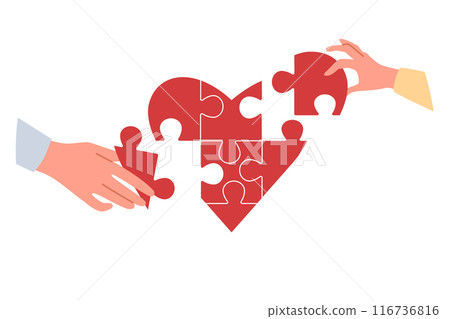 Heart symbolizing charity and mercy consists of puzzles carefully assembled by hands of people 116736816