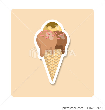 Delicious ice cream cone melting on sunny day with clouds and leaves Delicious ice cream cone melting on sunny day with clouds and leaves 116736979