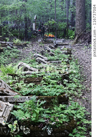 Old dilapidated graves on cemetery Old dilapidated graves on cemetery 116737084