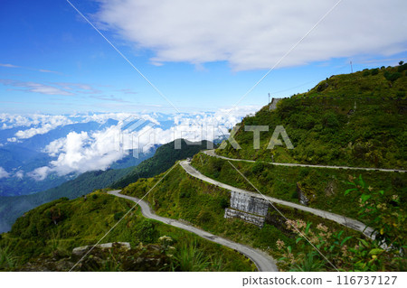 Side View of Zig Zag Road of Old Silk Route Sikkim Side View of Zig Zag Road of Old Silk Route Sikkim 116737127