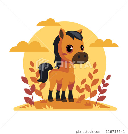 The funny cartoon horse on the nature in a vector illstration The funny cartoon horse on the nature in a vector illstration 116737341