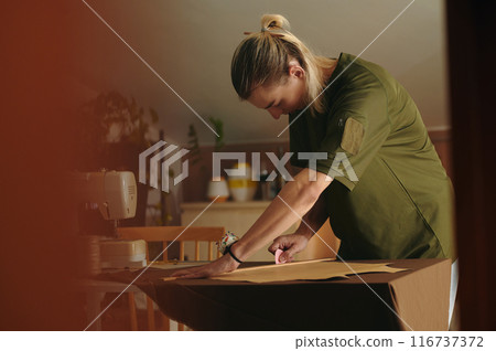 Fashion Designer Working In Workshop 116737372