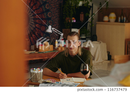 Young Fashion Designer Drawing Sketches 116737479