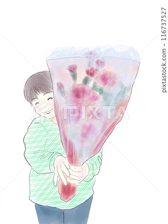 拿著一束花的微笑男孩 拿著一束花的微笑男孩 116737527