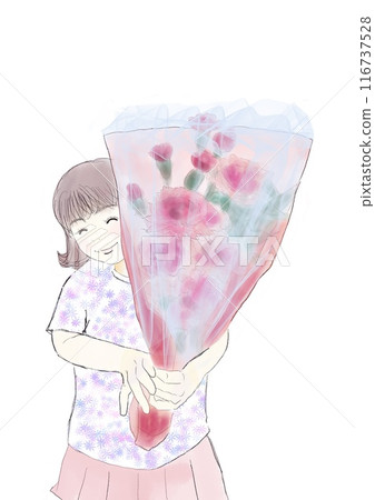 微笑的女孩拿著花束 微笑的女孩拿著花束 116737528