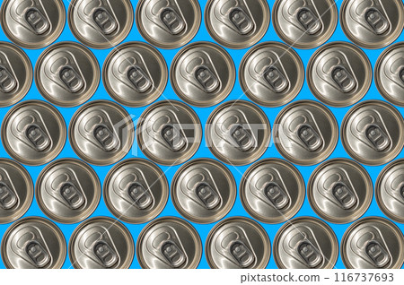 Tops of soda cans. Aluminum cans of soda background. 116737693