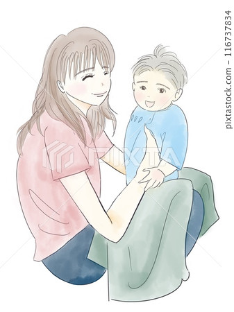 母親抱著嬰兒的插圖 母親抱著嬰兒的插圖 116737834