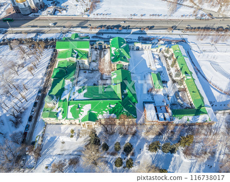 Yekaterinburg, Russia. Historic building of Rastorguev - Haritonov at winter. Aerial view. Yekaterinburg, Russia. Historic building of Rastorguev - Haritonov at winter. Aerial view. 116738017