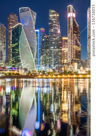 Moscow city at summer night. Modern skyscrapers in Moscow-city downtown. Moscow, Russia 116738055