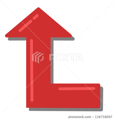 90 degree bend arrow 1 (red) (with reflection and shadow) 116738097