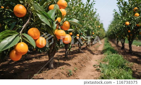 Basket of freshly picked oranges in a sunlit garden, symbolizing the bounty of a successful harvest. Basket of freshly picked oranges in a sunlit garden, symbolizing the bounty of a successful harvest. 116738375