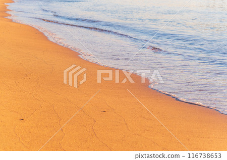 Soft wave of the sea on the sandy beach. Soft wave of the sea on the sandy beach. 116738653