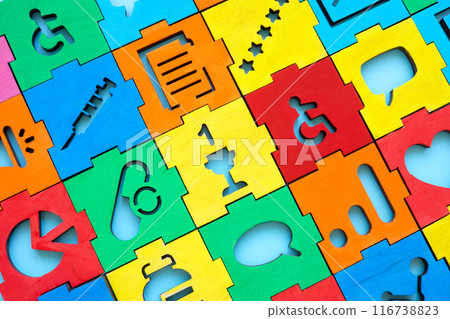 Colored medical puzzle. Patient experience or satisfaction concept. 116738823