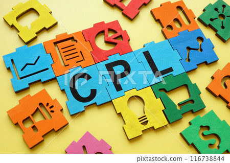 Puzzle pieces and letters CPL Cost Per Lead. 116738844