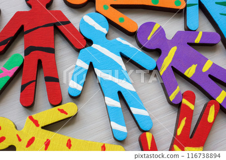 Close-up of painted figurines as a symbol of cultural diversity. 116738894