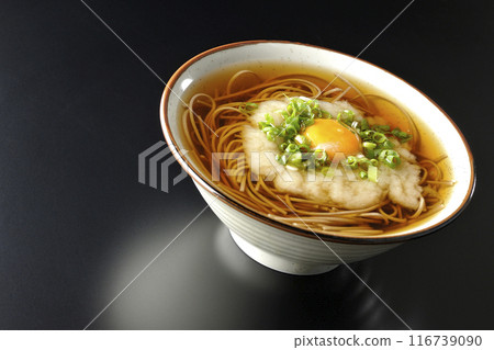 Tsukimi Tororo Soba photographed against a black background 116739090