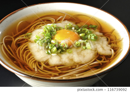 Tsukimi Tororo Soba photographed against a black background 116739092
