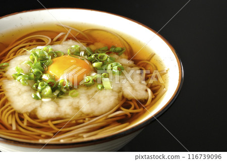 月見托羅羅蕎麥麵在黑色背景下拍攝 116739096