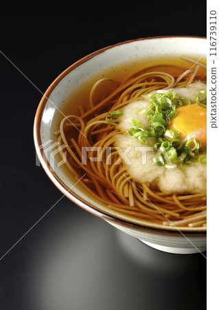 Tsukimi Tororo Soba photographed against a black background 116739110