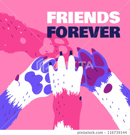 Vector illustration with fluffy spotted paws of a puppy meeting in a friendly handshake Vector illustration with fluffy spotted paws of a puppy meeting in a friendly handshake 116739144