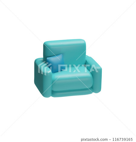 Blue armchair 3d icon vector illustration with cushion 116739165