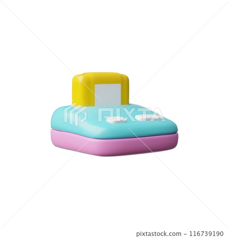 Retro 3D rendering of a classic gamepad with buttons and a vintage cartridge 116739190