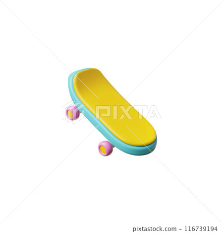 3D vector illustration of a skateboard with an image of a detailed board, wheels 3D vector illustration of a skateboard with an image of a detailed board, wheels 116739194