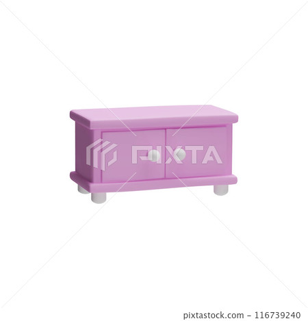 Modern pink 3D bedside table with round elegant handles and doors on a white background Modern pink 3D bedside table with round elegant handles and doors on a white background 116739240