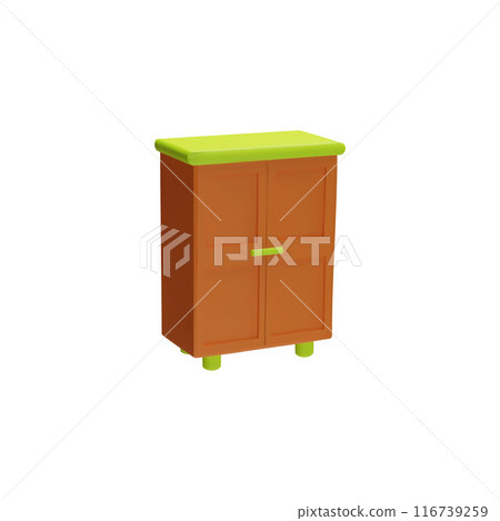 Luxury 3D wooden chest of drawers in a modern style with handles and legs 116739259