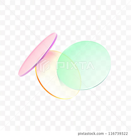 Holographic glass circles 3D vector composition, cylinder plate with glare and morphism effect, transparent lens or disk Holographic glass circles 3D vector composition, cylinder plate with glare and morphism effect, transparent lens or disk 116739322