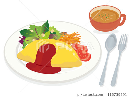 Western food_Omurice (soup set) on white background 116739591