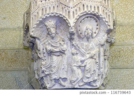Capital from the Crusader church in the Church of Saint Joseph in Nazareth, Israel Capital from the Crusader church in the Church of Saint Joseph in Nazareth, Israel 116739643