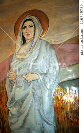 Virgin Mary, detail of the altar in the chapel of the Casa Nova pilgrimage house in Nazareth, Israel Virgin Mary, detail of the altar in the chapel of the Casa Nova pilgrimage house in Nazareth, Israel 116739789