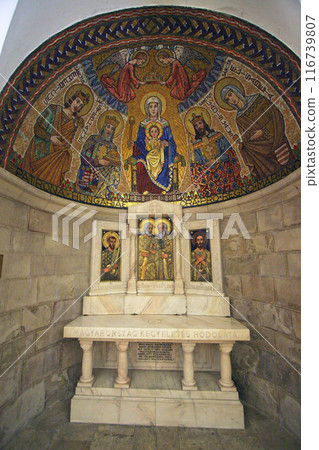The Hungarian Chapel in the crypt in the Church of the Benedictine Abbey of the Dormition, mount Zion in Jerusalem, Israel 116739807