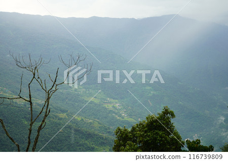 Mountain Range in Cloudy Weather at East Sikkim Mountain Range in Cloudy Weather at East Sikkim 116739809