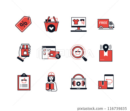 Shopping and Sale - line design style icons set Shopping and Sale - line design style icons set 116739835