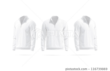 Blank white quarter zip sweater mockup, front and side view Blank white quarter zip sweater mockup, front and side view 116739869