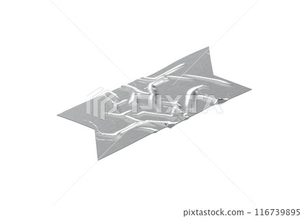 Blank silver rectangle cut adhesive crumpled tape mockup, side view 116739895