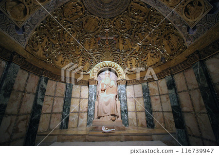 St. Benedict, the founder of the order of the German Benedictines in the Church of the Benedictine Abbey of the Dormition, mount Zion in Jerusalem, Israel 116739947