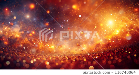 Red and Orange Background with in Dust. Red Orange Glitter Sparkle on Dark Background 116740064