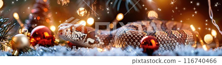 Christmas Festive Snake Amidst Holiday Decor Christmas Festive Snake Amidst Holiday Decor 116740466
