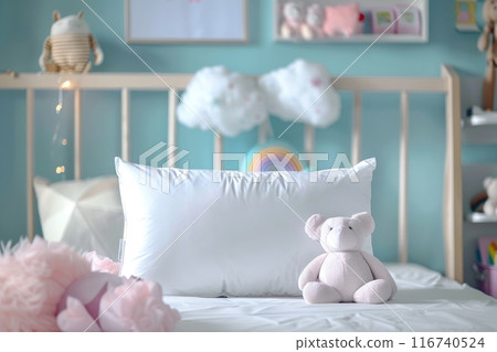 Cozy Nursery Decor with White Pillow and Plush Toys Cozy Nursery Decor with White Pillow and Plush Toys 116740524