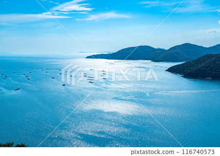 初秋萬葉岬的風景、兵庫縣相生市赤穗岬和牡蠣筏2 116740573