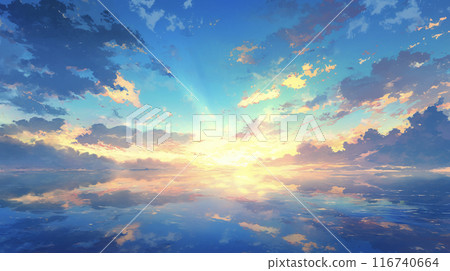 清晨的陽光從海面探出AI影像 116740664