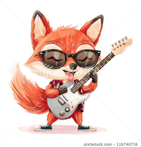 Cheerful Cartoon Fox Playing Electric Guitar Cheerful Cartoon Fox Playing Electric Guitar 116740716