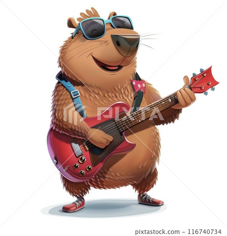 Fun Loving capybara Playing Electric Guitar with Sunglasses 116740734
