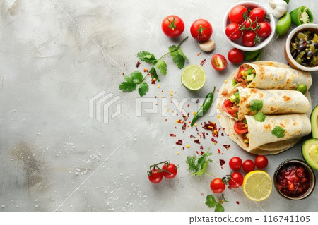Delicious Cheese Enchiladas with Fresh Herbs on a Plate Delicious Cheese Enchiladas with Fresh Herbs on a Plate 116741105
