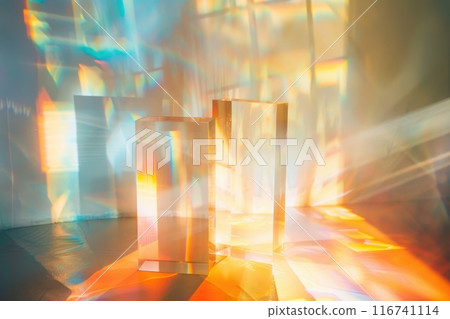 Sunlight Through Sheer Curtains Creating Rainbow Light Effects on Window 116741114